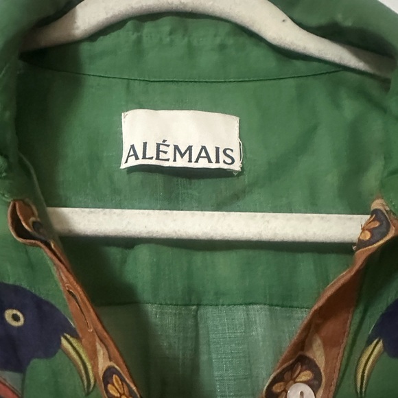 ALÉMAIS Birdie Green Ramie Shirt Dress - Printed Midi - Size US 10 / AU 14 - Picture 2 of 5